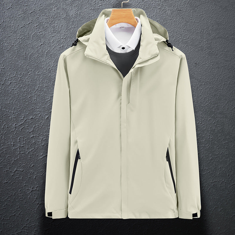 Herren Leichte wasserabweisende Softshell‑Außenjacke mit verstellbarer Kapuze und Sturmleiste Drune