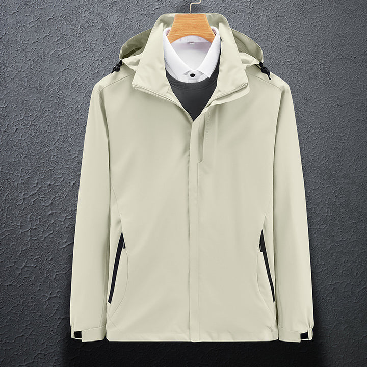 Herren Leichte wasserabweisende Softshell‑Außenjacke mit verstellbarer Kapuze und Sturmleiste Drune