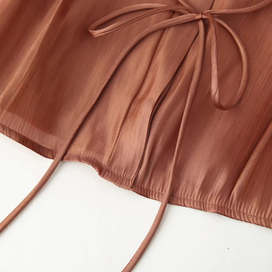 Damen Zweiteiliges Satin-Loungewear-Set mit Hemdbluse und weitem Elastikbund-Hose Drune