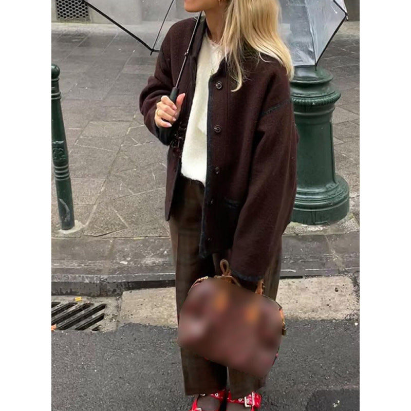 Damen lässige Wolljacke mit Taschen und oversized Schnitt Drune