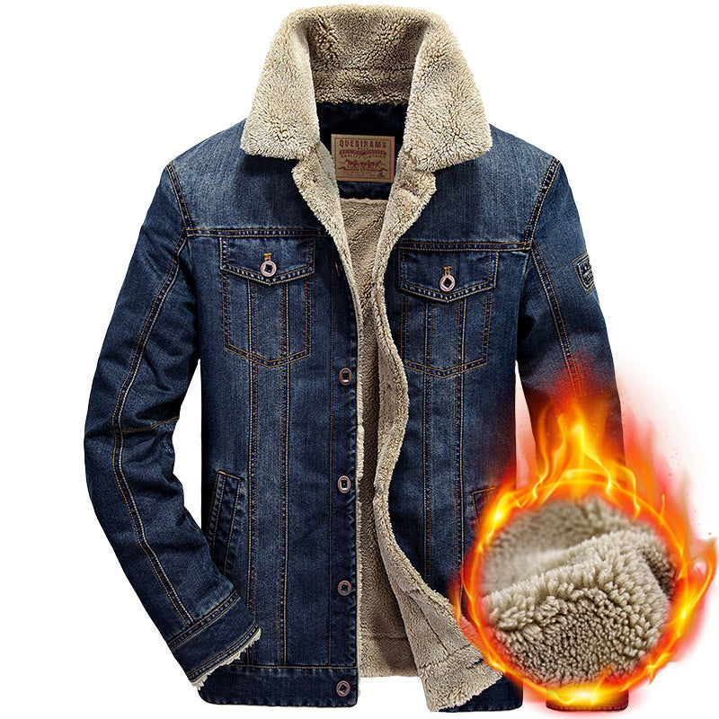Herren Jeansjacke im Aviator‑Look mit komplettem Sherpa‑Futter und Umlegekragen Drune