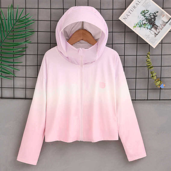 Damen nan ultraleichte Sonnenschutz-Hoodie mit Ombre-Verlauf und kurzem Schnitt Drune
