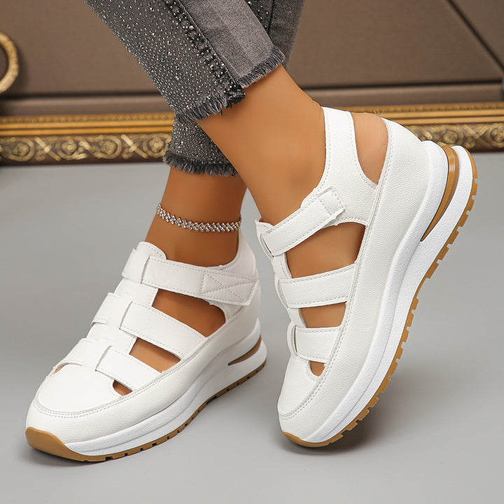 Damen Plateau-Sandalen mit geschlossener Zehenpartie und verstellbarem Klettverschluss Drune