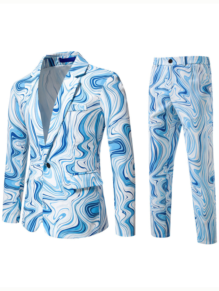 Herren Zweiteiliges Statement-Sakko und Anzughose mit psychedelischem Swirl-Print Drune