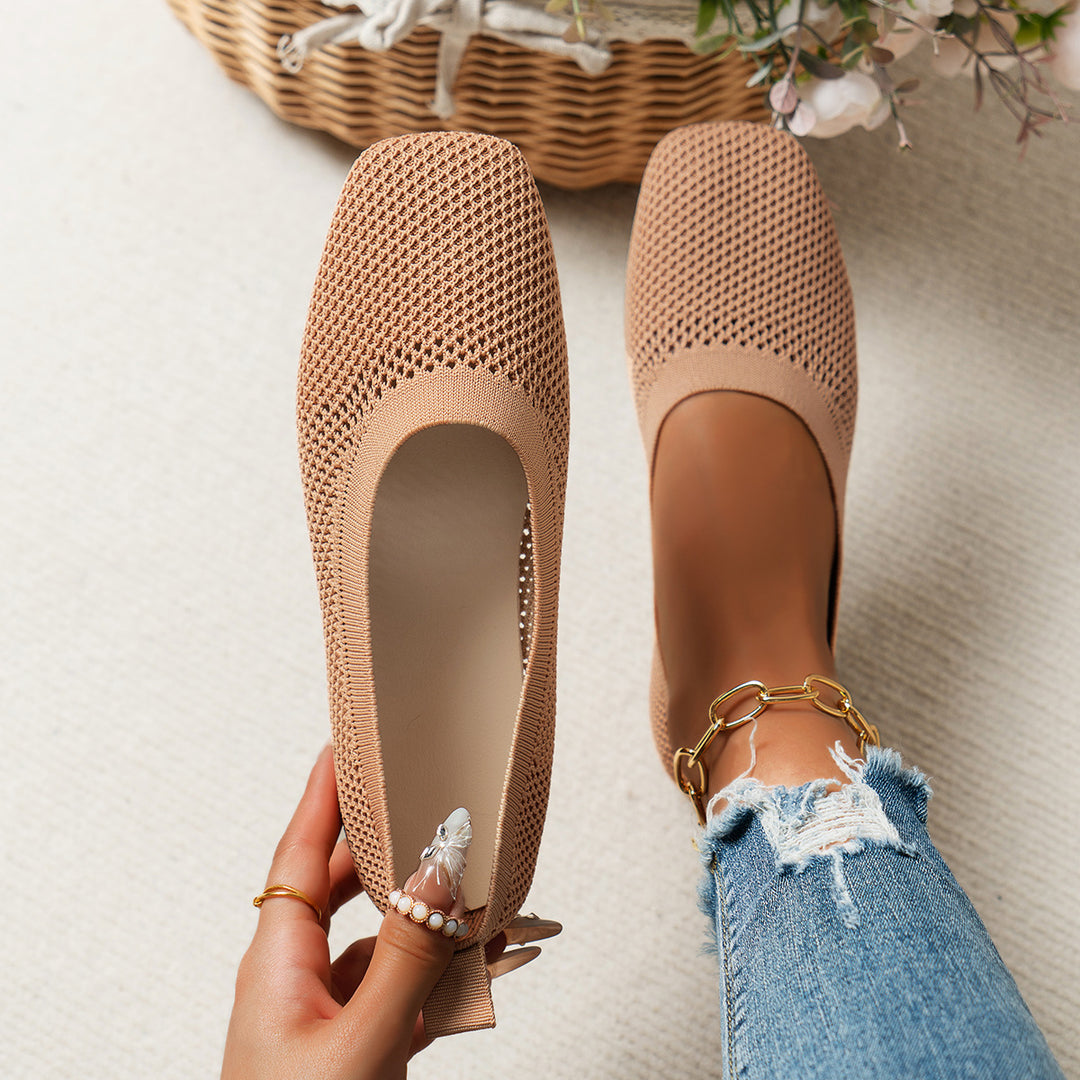 Damen Atmungsaktive Strick‑Ballerinas mit quadratischer Spitze Drune