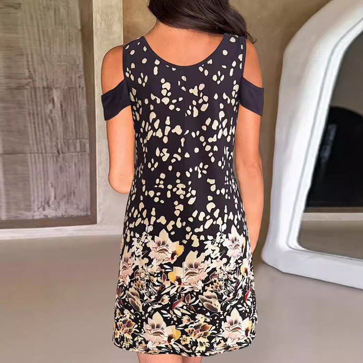 Damen Kleid mit angesagten Schulterauschnitten und elegantem floralem Druck Drune