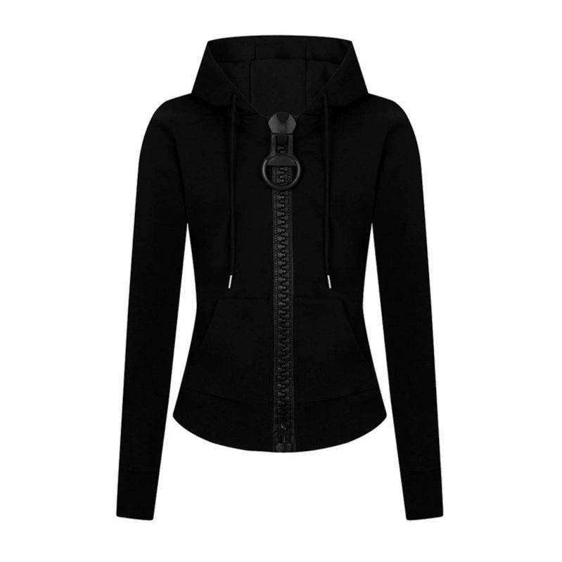 Damen Kapuzen-Sweatjacke mit markantem Zierreißverschluss und Kängurutasche Drune