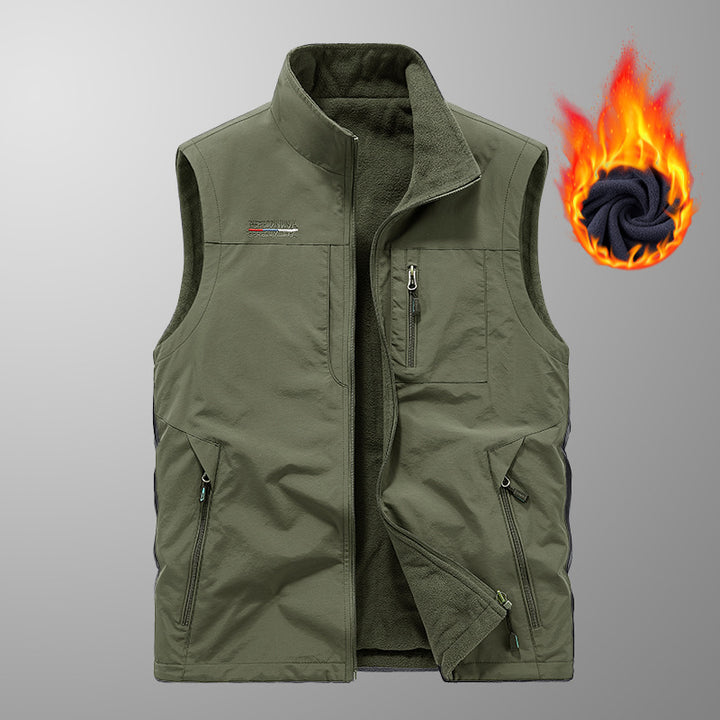 Herren gefütterte Thermo-Weste mit Fleece-Innenfutter, winddichter Außenlage und multiplen Reißverschlusstaschen Drune