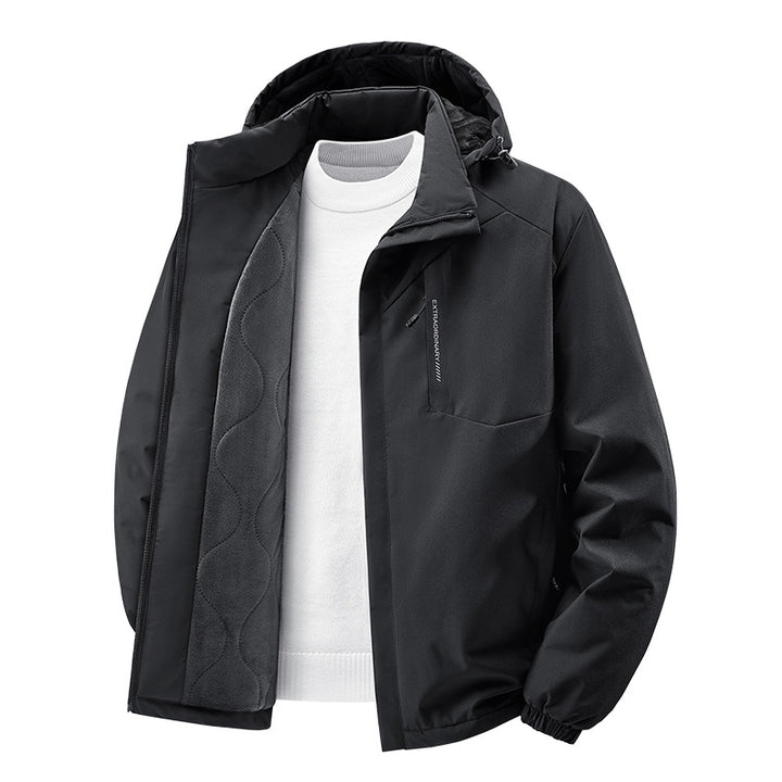 Herren Thermo-Outdoorjacke mit gesteppter Fleece-Innenlage, wind- und wasserabweisender Hülle & Kapuze Drune