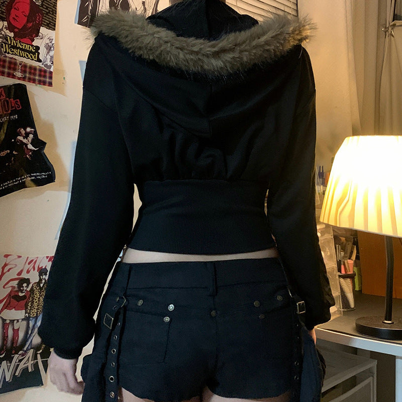 Damen Kurzgeschnittene Kapuzenjacke mit figurformender Rippen‑Corsage und durchgehendem Reißverschluss Drune
