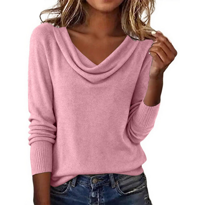 Damen Feiner Strickpullover mit Wasserfallkragen und Rippbündchen Drune