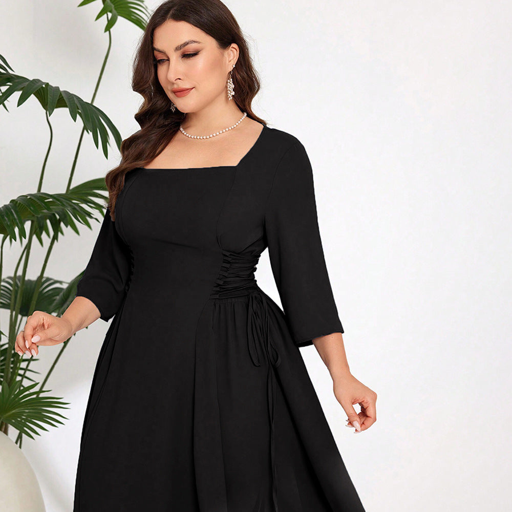 Damen Midi-Kleid mit schickem Quadrat-Ausschnitt und eleganten Rüschendetails Drune