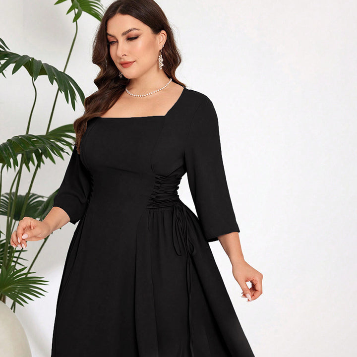 Damen Midi-Kleid mit schickem Quadrat-Ausschnitt und eleganten Rüschendetails Drune
