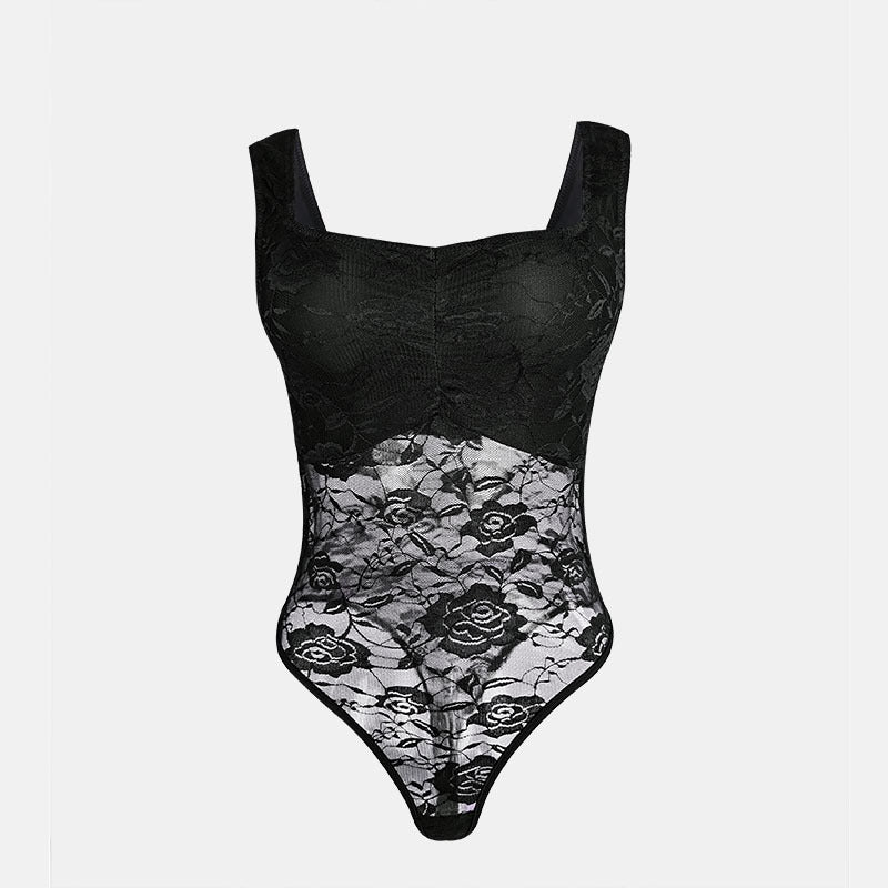 Damen Spitzen-Bodysuit mit floralem Design und konturierendem Schnitt Drune