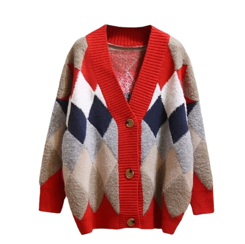 Damen Strickcardigan mit modernem Rautenmuster Drune