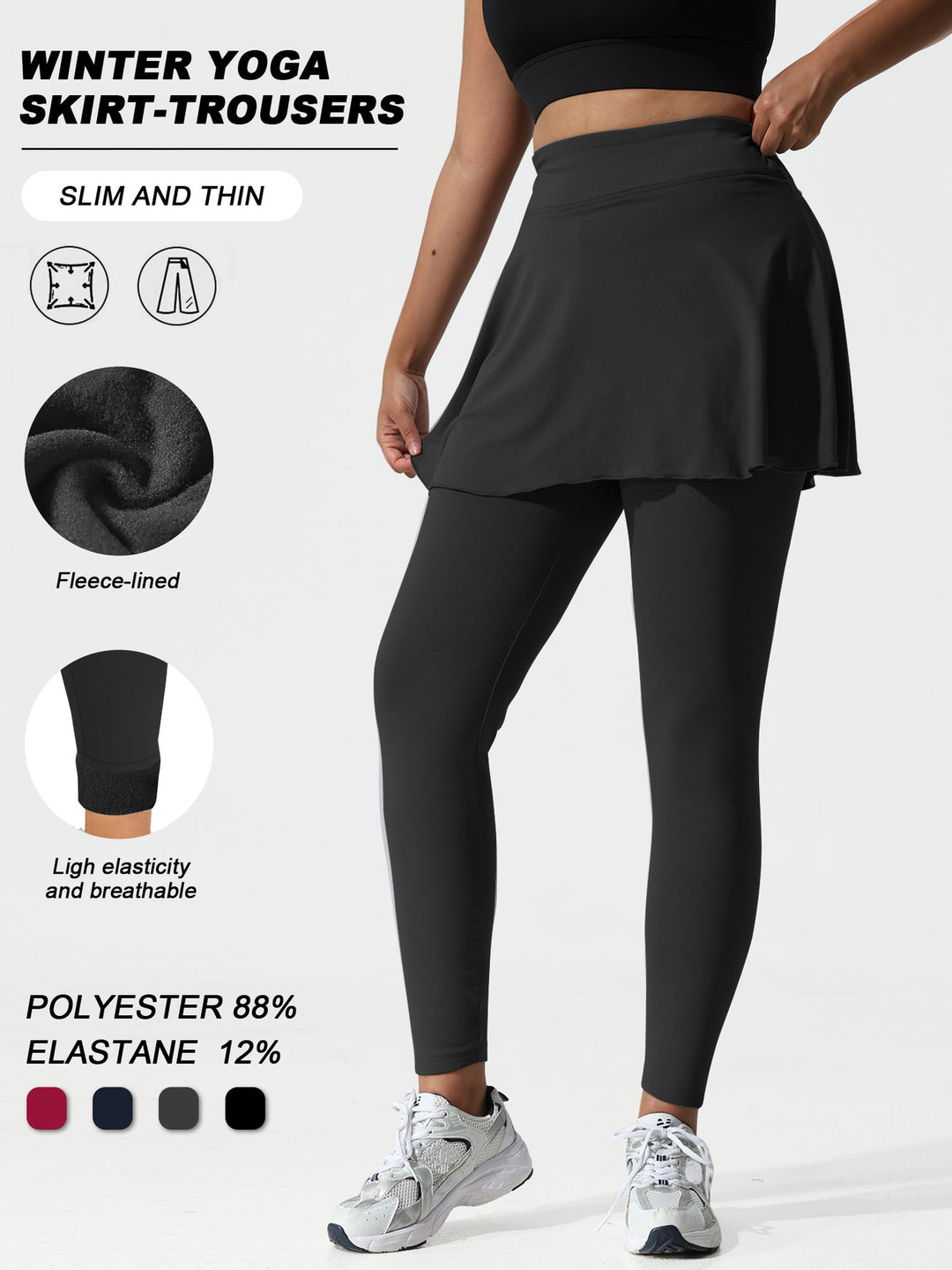 Damen Thermal-Leggings mit integriertem Sportrock und Fleece-Futter Drune