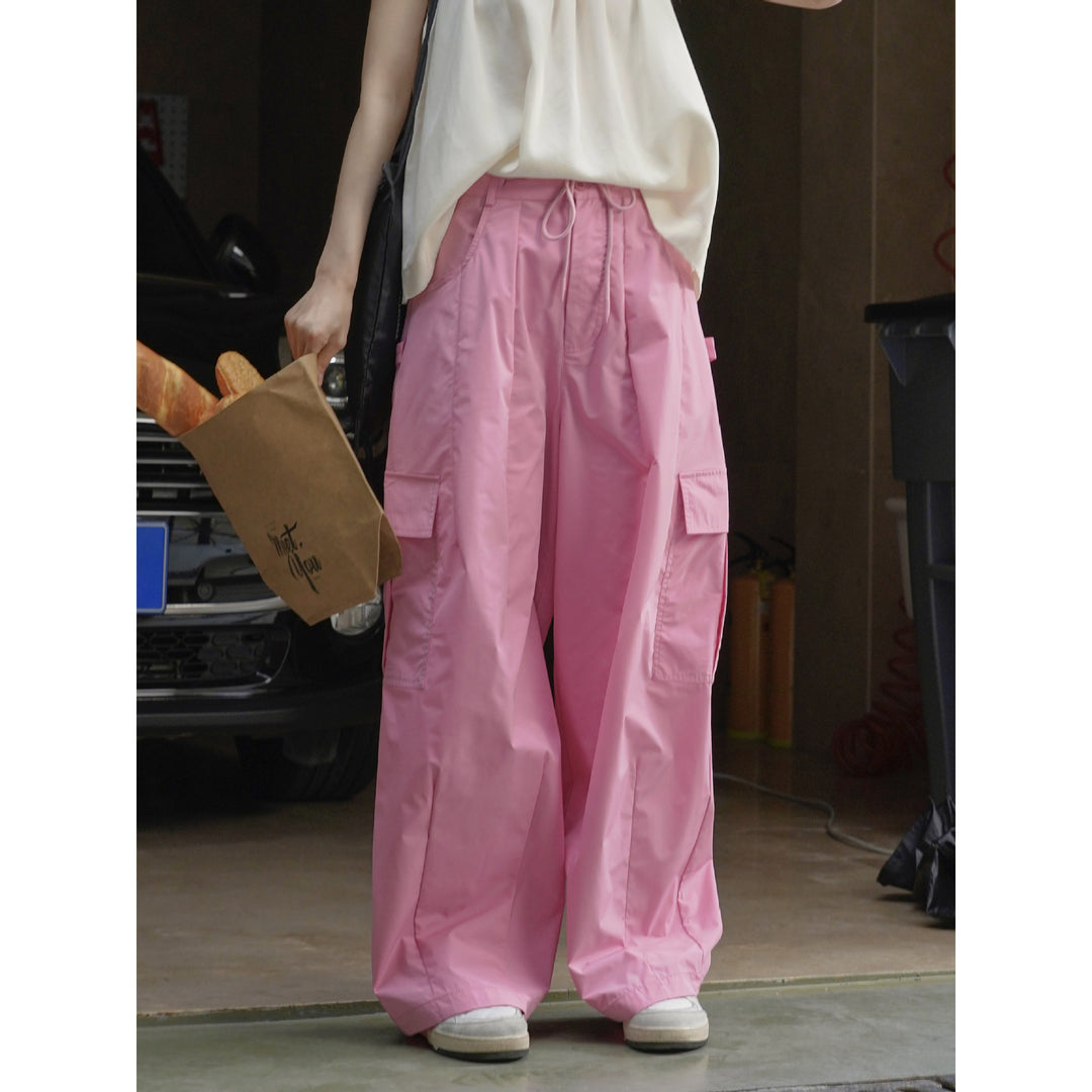Damen Weite Cargo-Palazzohose mit Tunnelzugbund und Multifachtaschen Drune