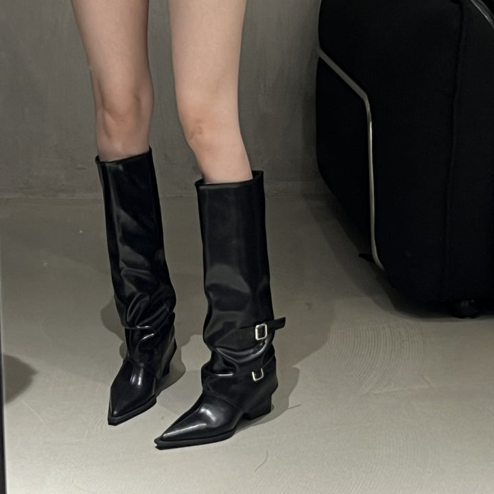 Damen Elegante und vielseitige Overkneestiefel Drune