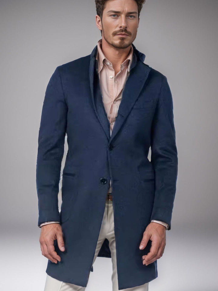 Herren Langer Unstrukturierter Leinen-Blazer mit Ein-Knopf-Verschluss und aufgesetzten Taschen Drune