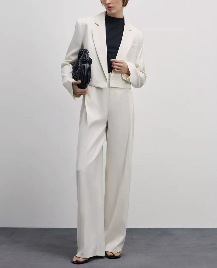 Damen modernes Blazer-Hosen-Set mit cropped Schnitt und weitem Bein Drune