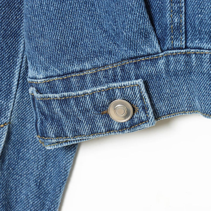 Damen Kurz geschnittene Oversize-Jeansjacke mit Pattentaschen Drune