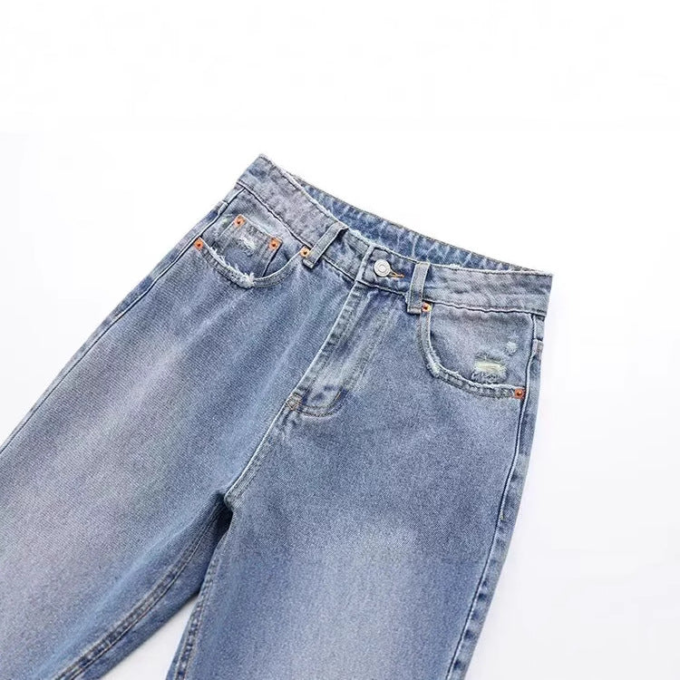 Damen nan Highwaist Straight-Leg Jeans mit leichter Distressed-Optik, Five-Pocket und taillierter Passform Drune