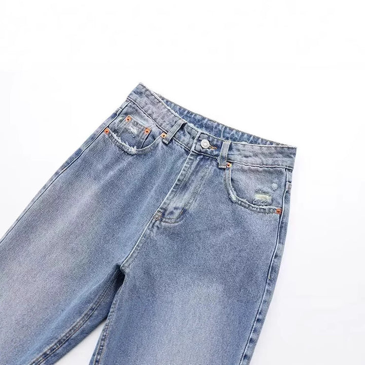 Damen nan Highwaist Straight-Leg Jeans mit leichter Distressed-Optik, Five-Pocket und taillierter Passform Drune