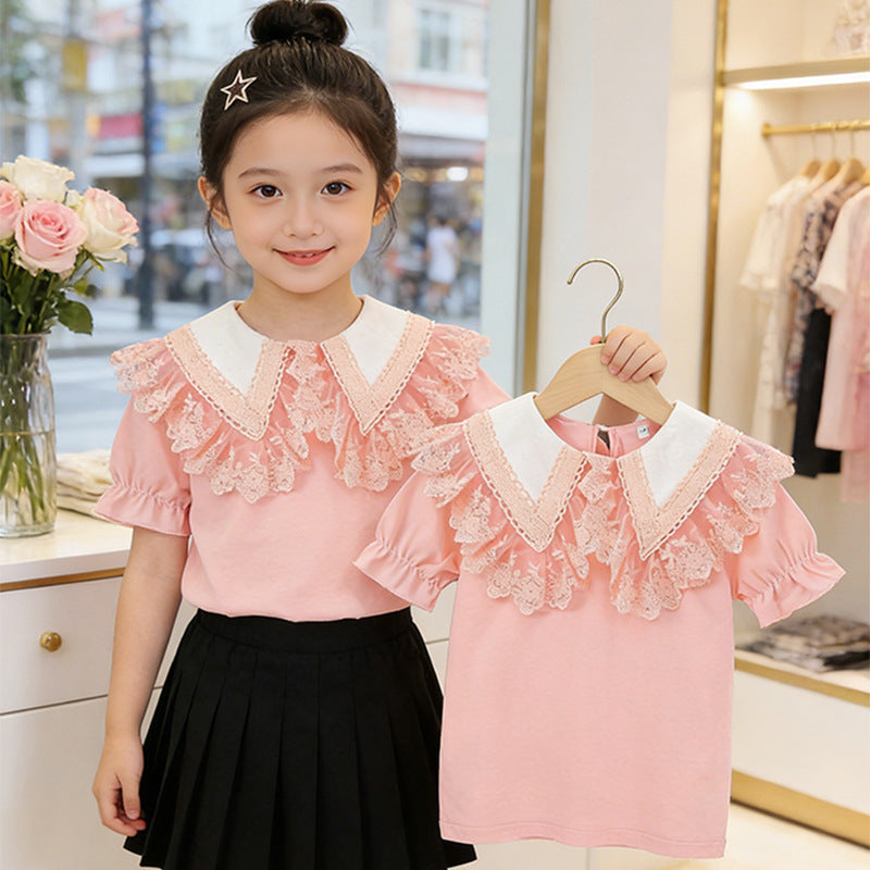 Mädchen Bluse mit trendigem Spitzenkragen Drune