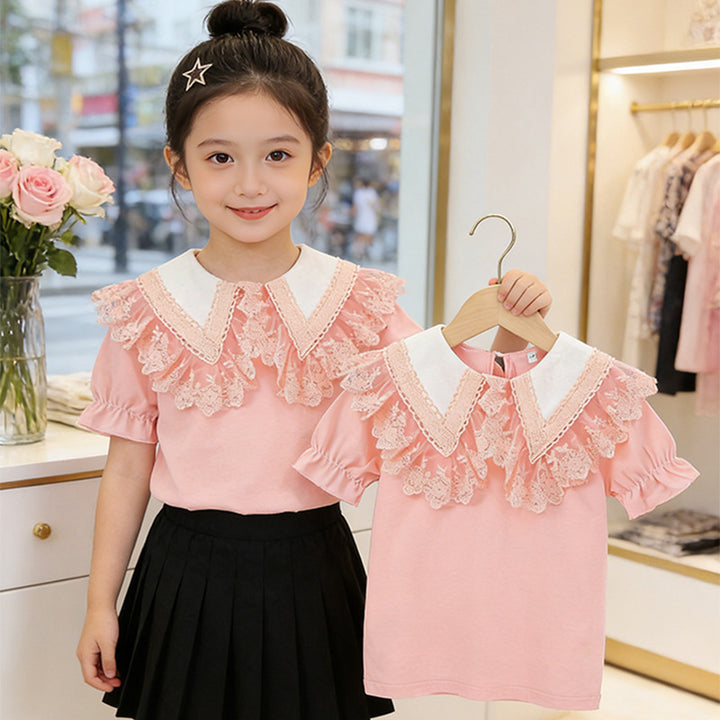 Mädchen Bluse mit trendigem Spitzenkragen Drune