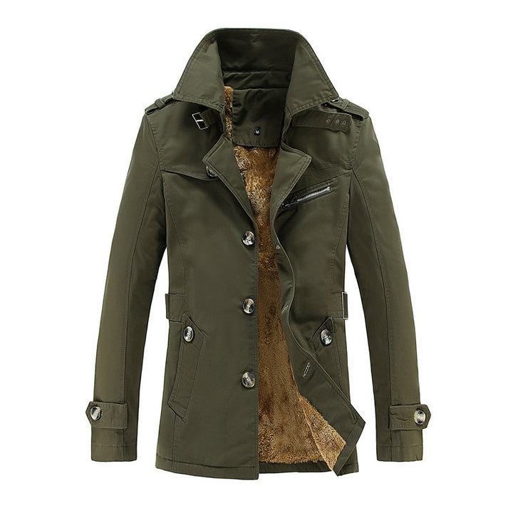 Herren nan legerer Baumwoll-Blazer mit Knopfleiste, aufgesetzten Taschen und gestreiftem Innenfutter Drune