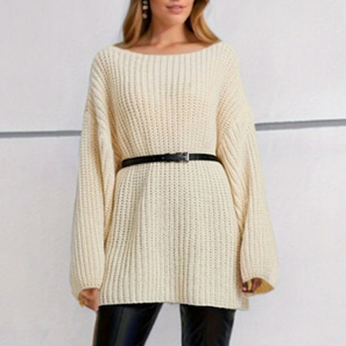 Damen lässiger Strickpullover mit weitem Schnitt und überschnittenen Schultern Drune