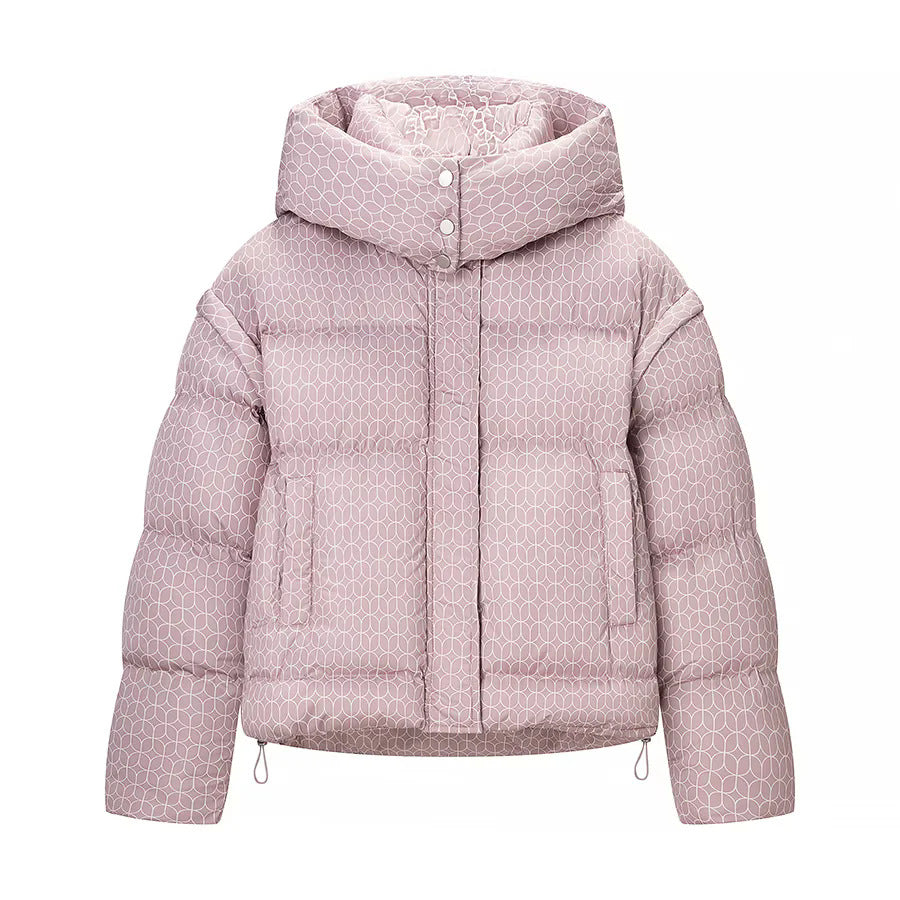 Damen nan kurze Boxy-Steppjacke mit grafischem Quiltmuster, großer Kapuze, verdeckter Druckknopfleiste und Tunnelzugsaum Drune