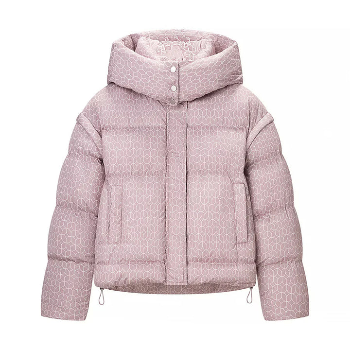 Damen nan kurze Boxy-Steppjacke mit grafischem Quiltmuster, großer Kapuze, verdeckter Druckknopfleiste und Tunnelzugsaum Drune