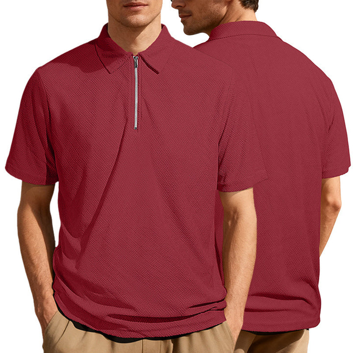 Herren nan schmal geschnittenes Halbzip-Polo mit feiner Fischgrät-Jacquardstruktur Drune