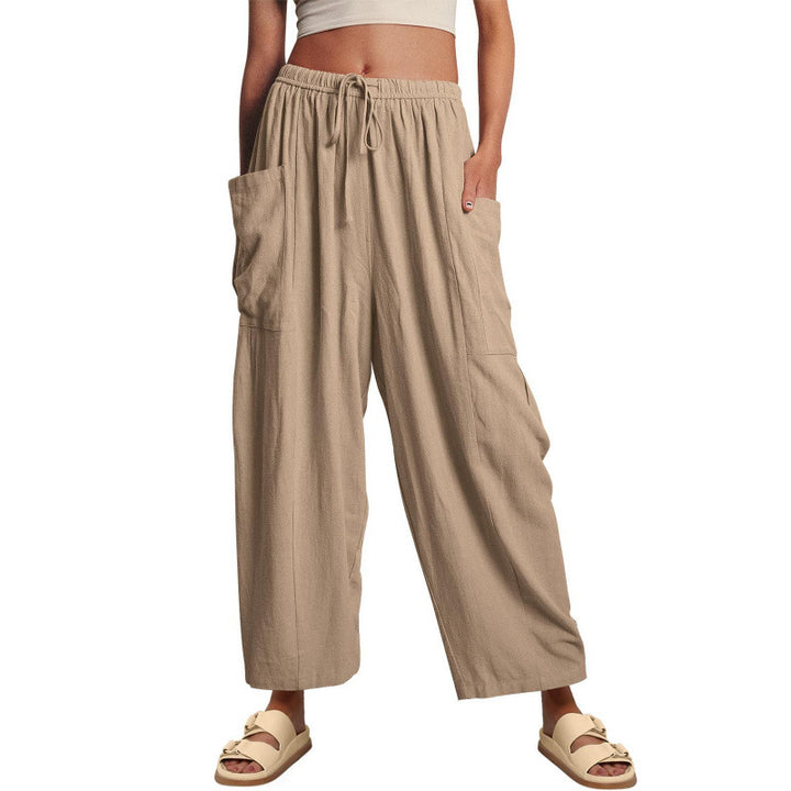 Damen weite und bequeme Sommerhose mit elastischem Bund und praktischen Taschen Drune