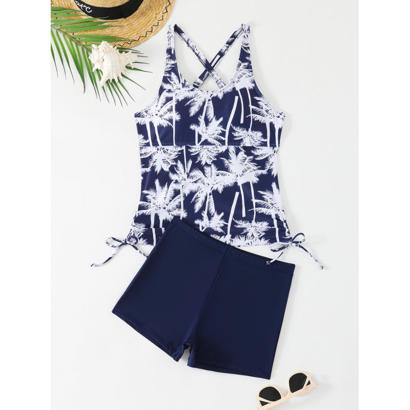 Damen Tankini-Set mit aufregendem Palmenmotiv und verstellbaren Schnüren Drune