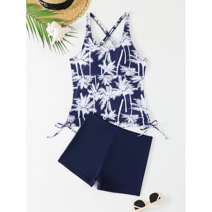 Damen Tankini-Set mit aufregendem Palmenmotiv und verstellbaren Schnüren Drune