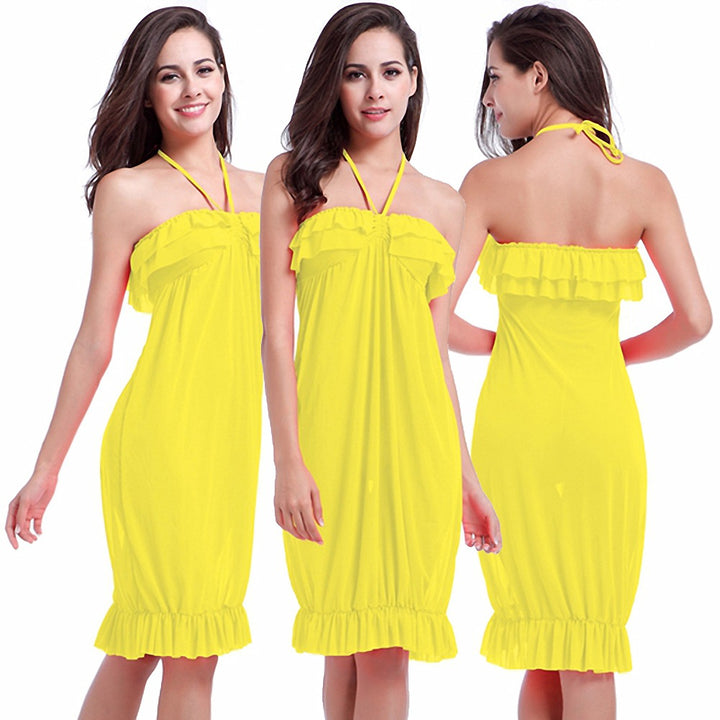 Damen Strandkleid mit Rüschen und verstellbarem Halter Drune