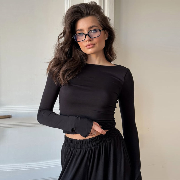 Damen Loungewear Set aus langärmligem Oberteil und weit geschnittenen Hosen Drune