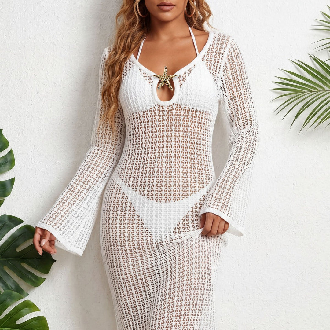 Damen eleganter Häkel-Strandüberwurf Drune