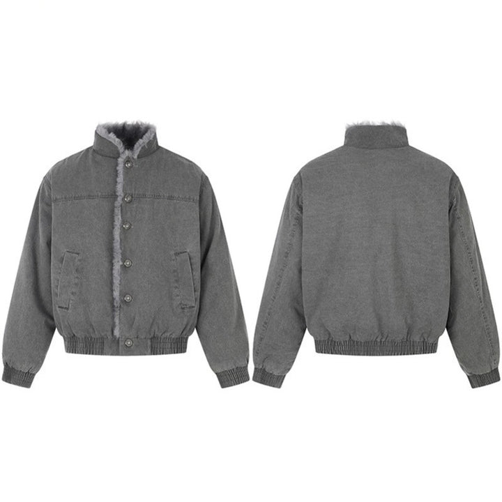 Damen gefütterte Denim-Bomberjacke mit Teddykragen und elastischem Saum Drune