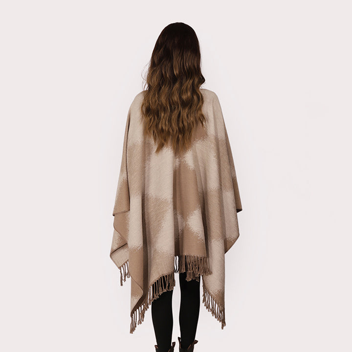 Damen Kaschmiroptik-Cape im Kimono-Schnitt mit feinem Fransensaum Drune