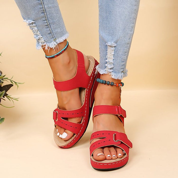 Damen  ergonomische Riemen-Sandalette mit dämpfender Memory-Innensohle und verstellbaren Klettverschlüssen Drune