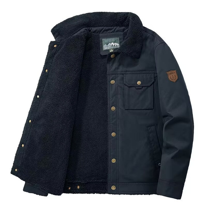 Herren Gefütterte Canvas-Arbeitsjacke mit Sherpa-Innenfutter und Hemdkragen Drune
