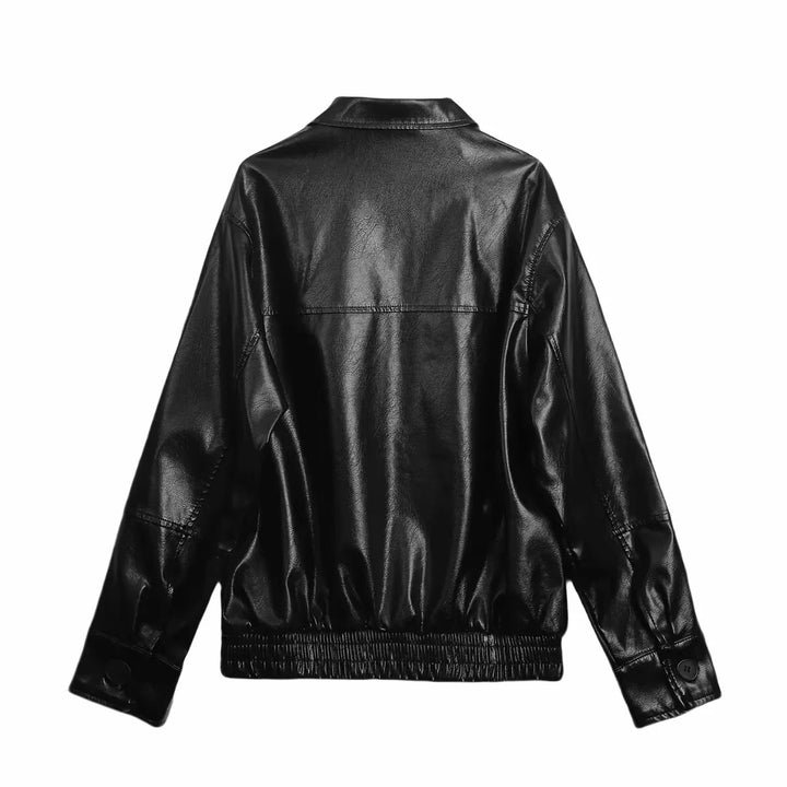 Damen nan Oversize Kunstleder-Bomberjacke mit Hemdkragen, durchgehendem Reißverschluss und elastischem Saum Drune