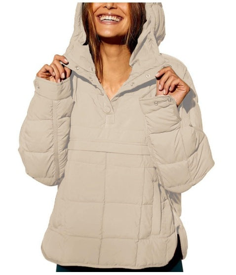 Damen Gefütterter Stepp-Anorak-Pullover mit Kapuze Drune