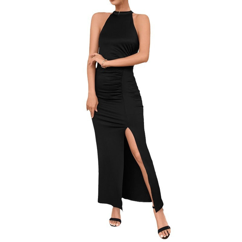 Damen Elegantes Maxikleid mit hohem Schlitz und Raffdetails Drune