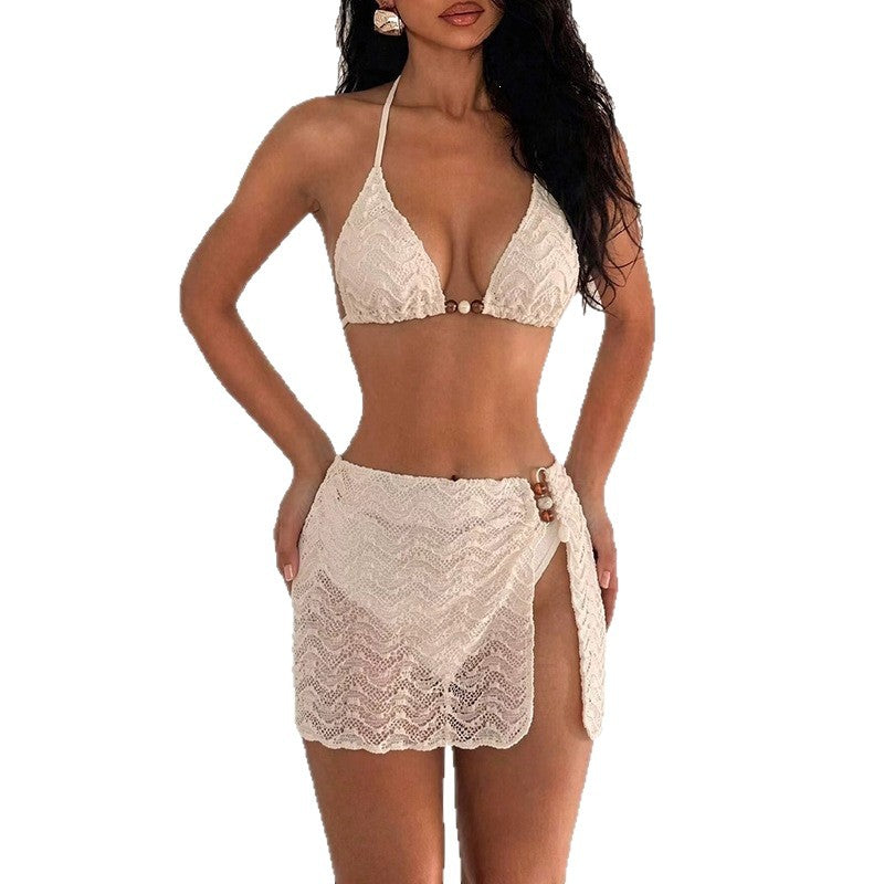 Damen Spitzen-Bikini-Set mit raffiniertem Wickelrock Drune