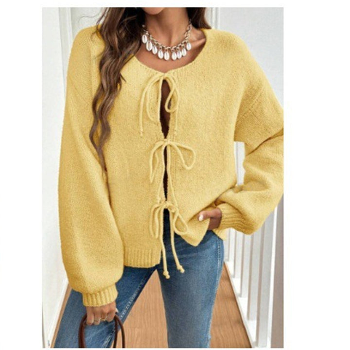 Damen Kurzcardigan mit Bindebändern, Oversize‑Silhouette und Ballonärmeln Drune