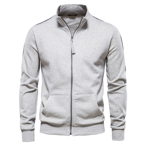 Herren nan sportive Baumwoll-Sweatjacke mit Stehkragen und Kängurutaschen Drune